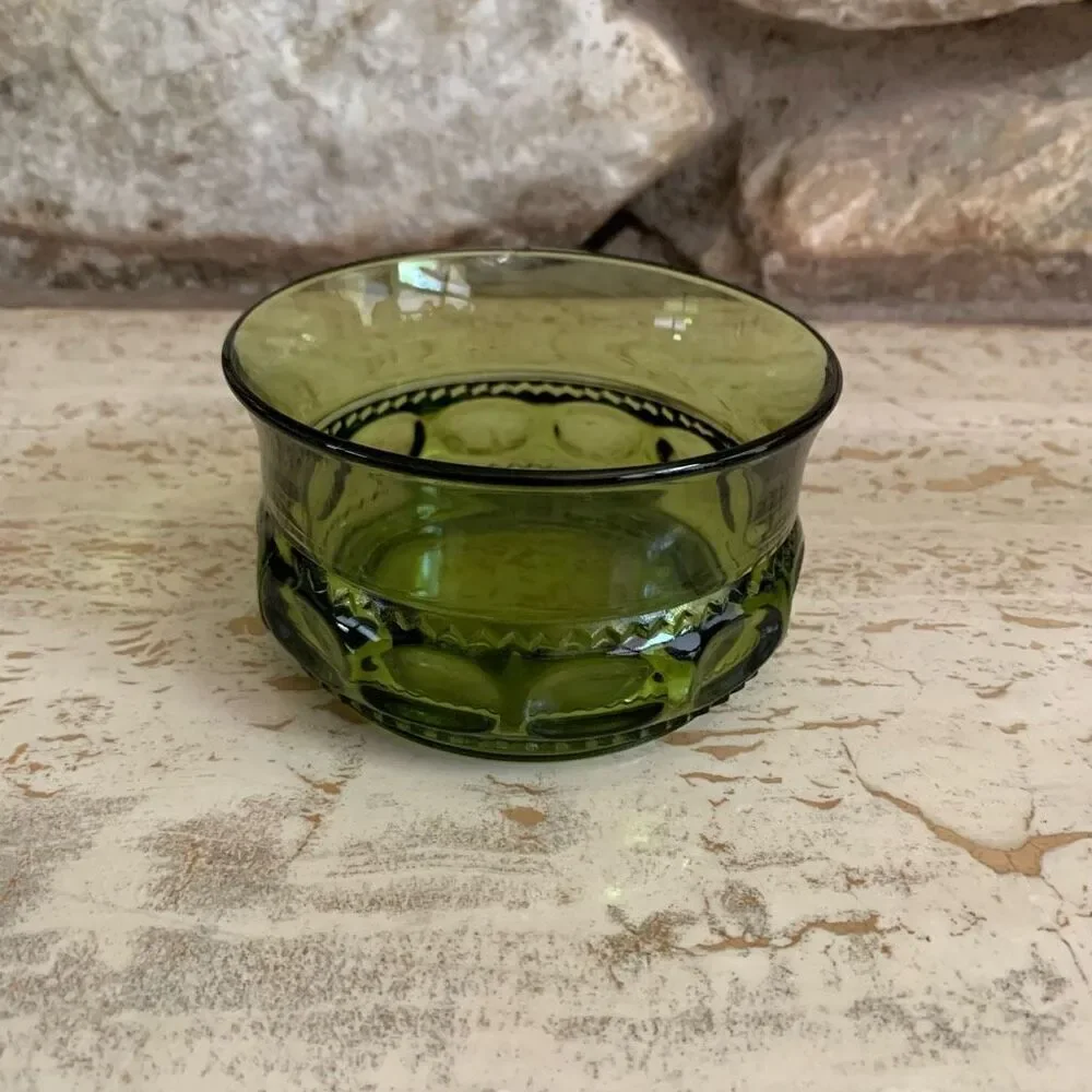 Vintage Indiana glass kings crown/thumbprint small bowl  green mcm mid century s